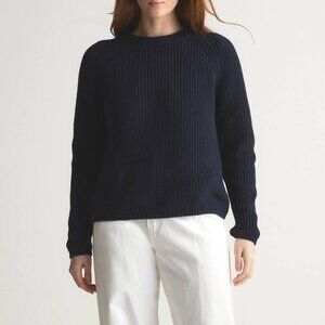 Quince Organic Cotton Fisherman Crew Sweater Long Sleeve Chunky SZ S Navy Preppy